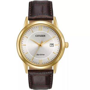 Citizen Men's Eco-Drive Dress Classic Watch, Gold-Tone Case, Brown Leather Strap